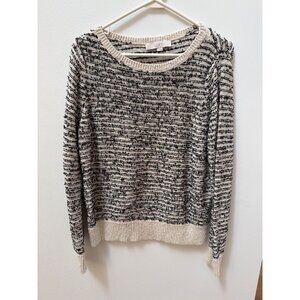 Loft Womens M Medium Striped Textured Knit Sweater Beige/Black Size
